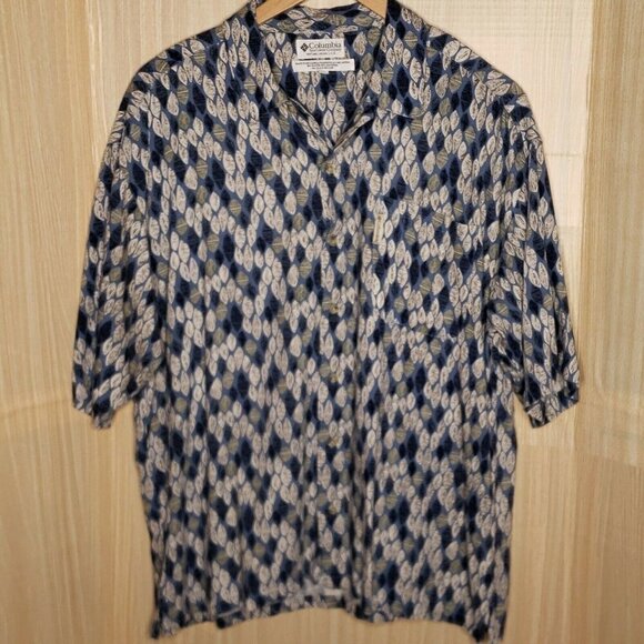 Columbia Mens Blue Leaf Print Casual Short Sleeve Button Down Shirt XXL - Picture 1 of 5